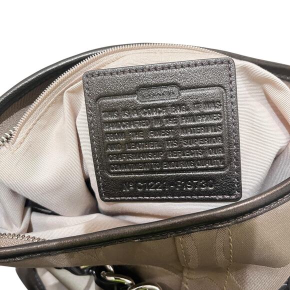 Coach Signature Crossbody Shoulder Bag Womens Brown Khaki Chain Leather Trim - Picture 10 of 12